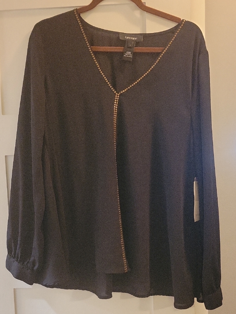 Karen Kane Black Blouse with Gold Bead Trim